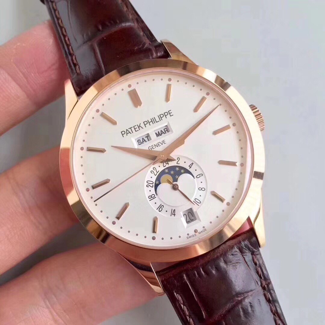 PATEK CALATRA MOONPHSE ANNUAL CALENDAR ROSE GOLD WHITE DIAL