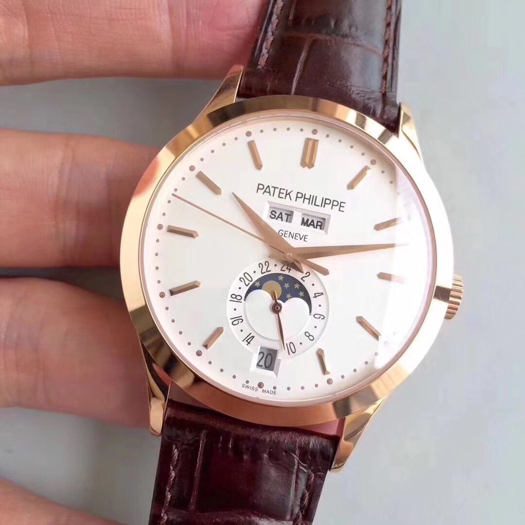 PATEK CALATRA MOONPHSE ANNUAL CALENDAR ROSE GOLD WHITE DIAL