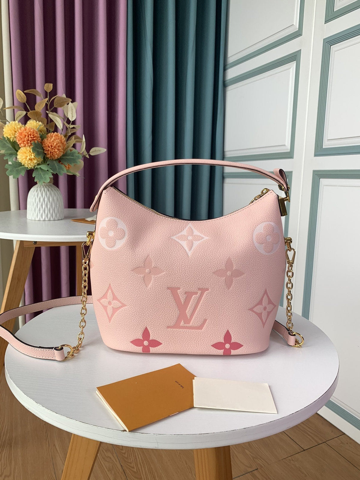 MASHMALLOW HOBO BAG BOUTON DE ROSE PINK GRAINED COWHIDE LEATHER