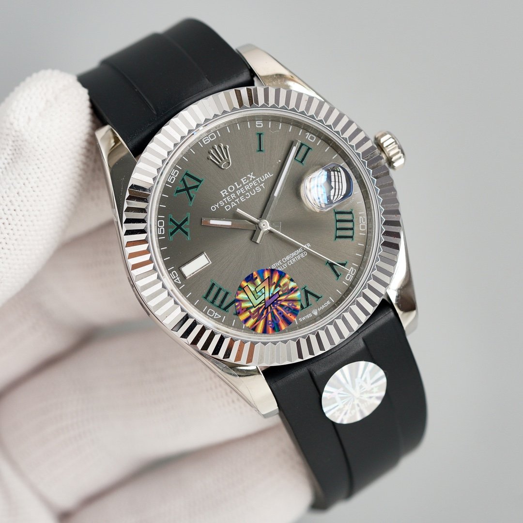 DATEJUST II 41MM STAINLESS STEEL CASE WIMBLEDON DIAL RUBBER STRAP