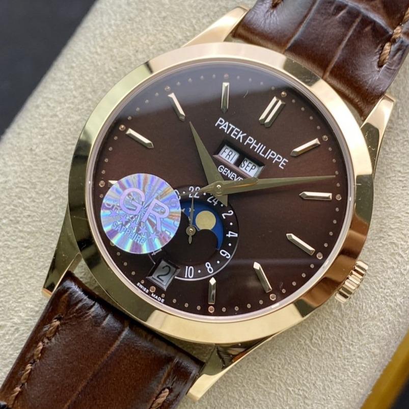 PATEK CALATRAVA MOONPHASE ANNUAL CALENDAR GOLD CASE BROWN DIAL