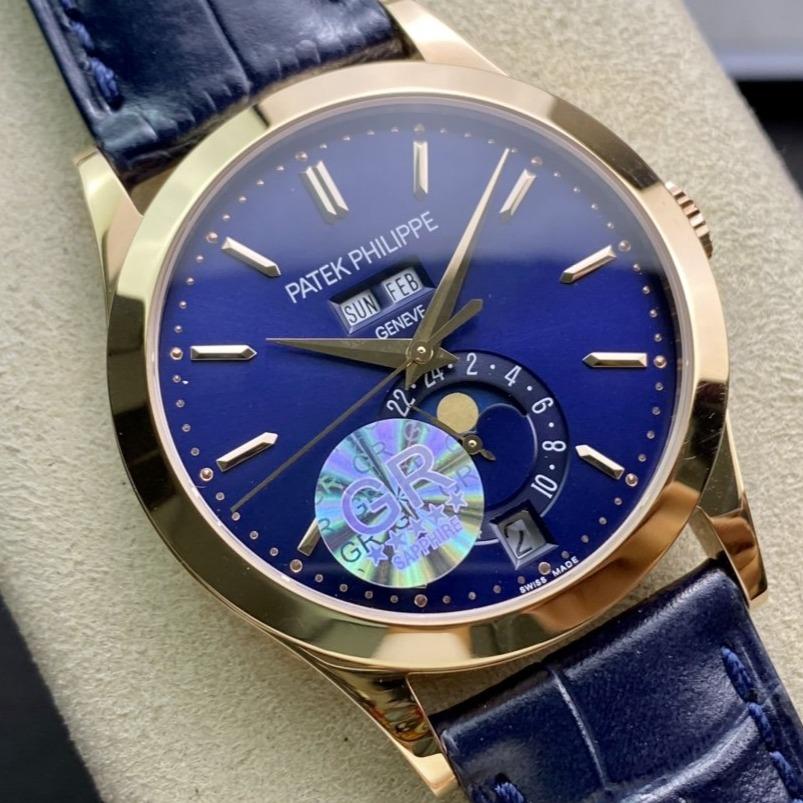 PATEK CALATRAVA MOONPHASE ANNUAL CALENDAR GOLD CASE BLUE DIAL