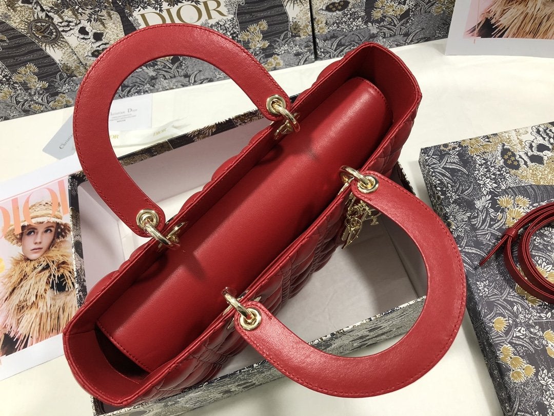 LARGE LADY BAG 32CM RED CANNAGE LAMBSKIN