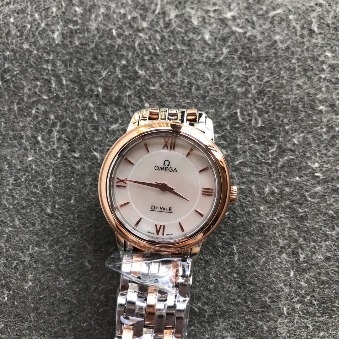 DEVILLE PRESTIGE 27MM QUARTZ ROSE GOLD STEEL MOP DIAL