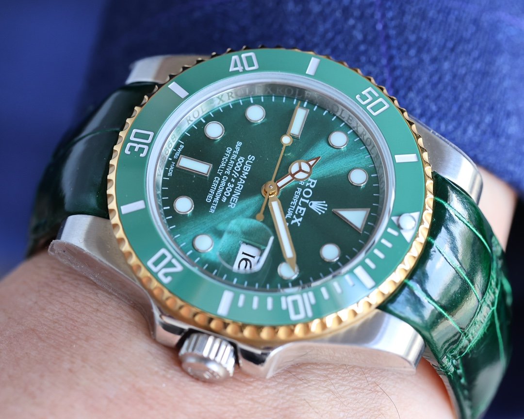 SUBMARINER DATE 40 STEEL CASE GOLD GREEN CERAMIC LEATHER