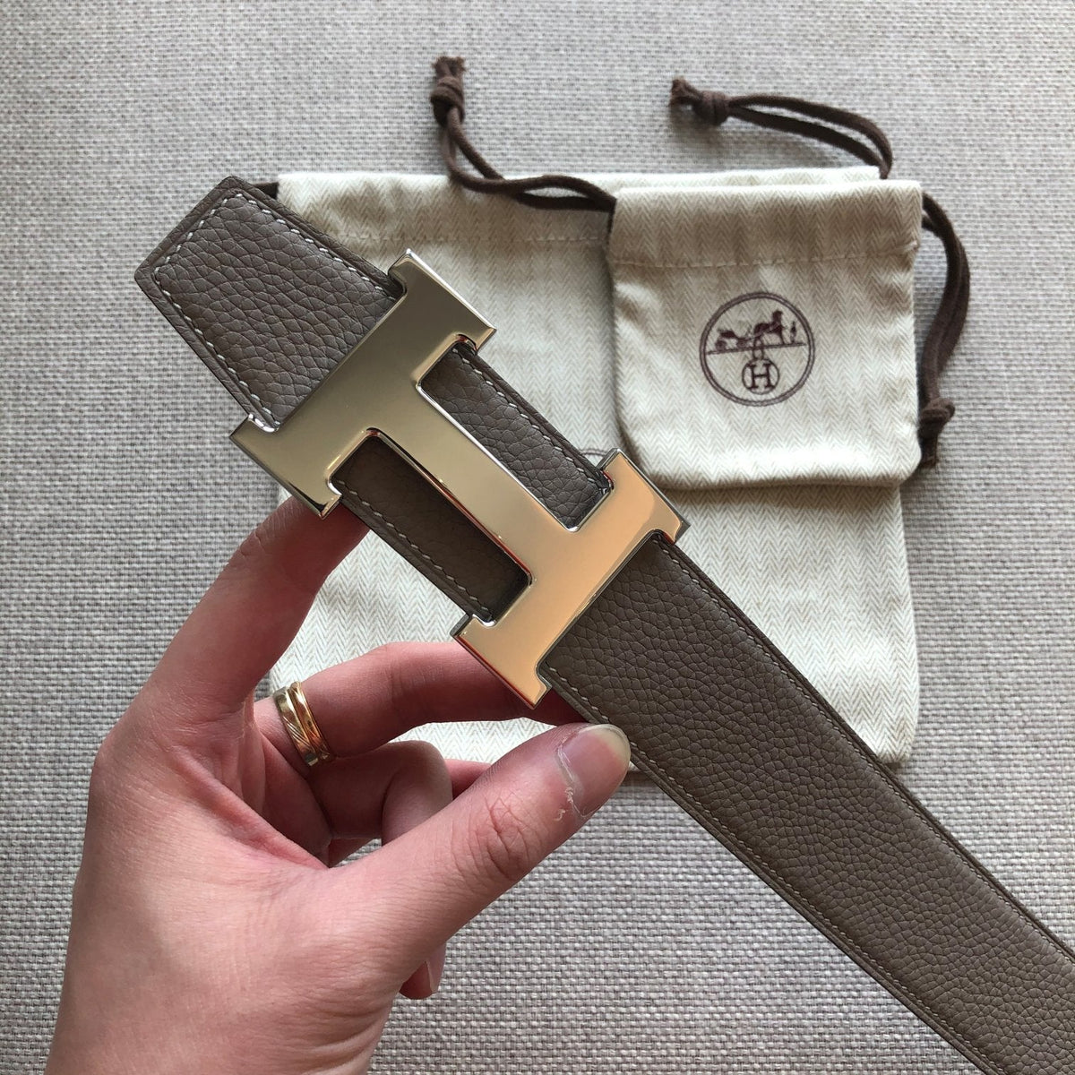 H CONTANCE BELT 38MM BLACK GREY LEATHER