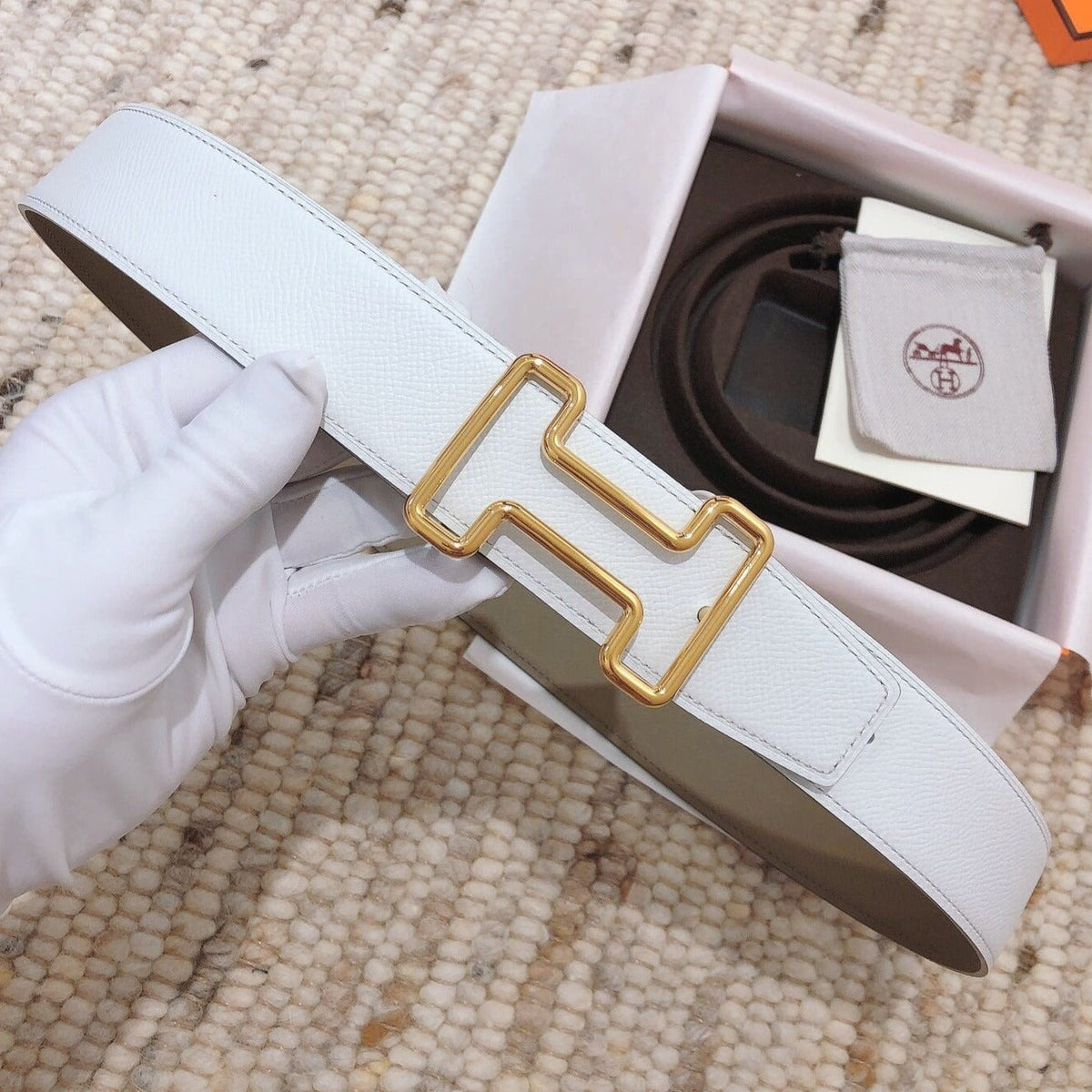 H TONIGHT BELT 38MM WHITE ETOUPE LEATHER