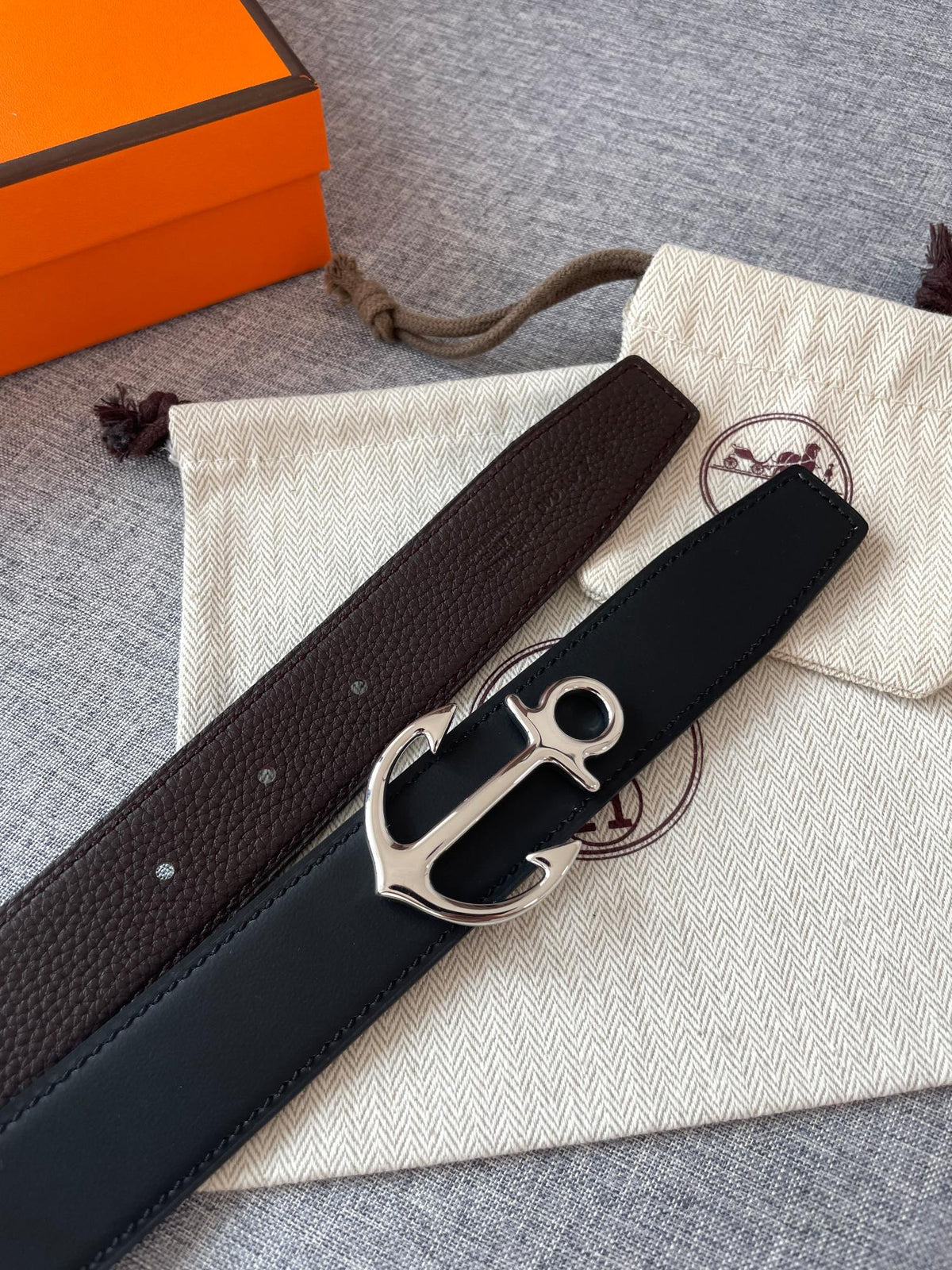 H CARGO BELT 32MM CHOCOLATE BLACK LEATHER