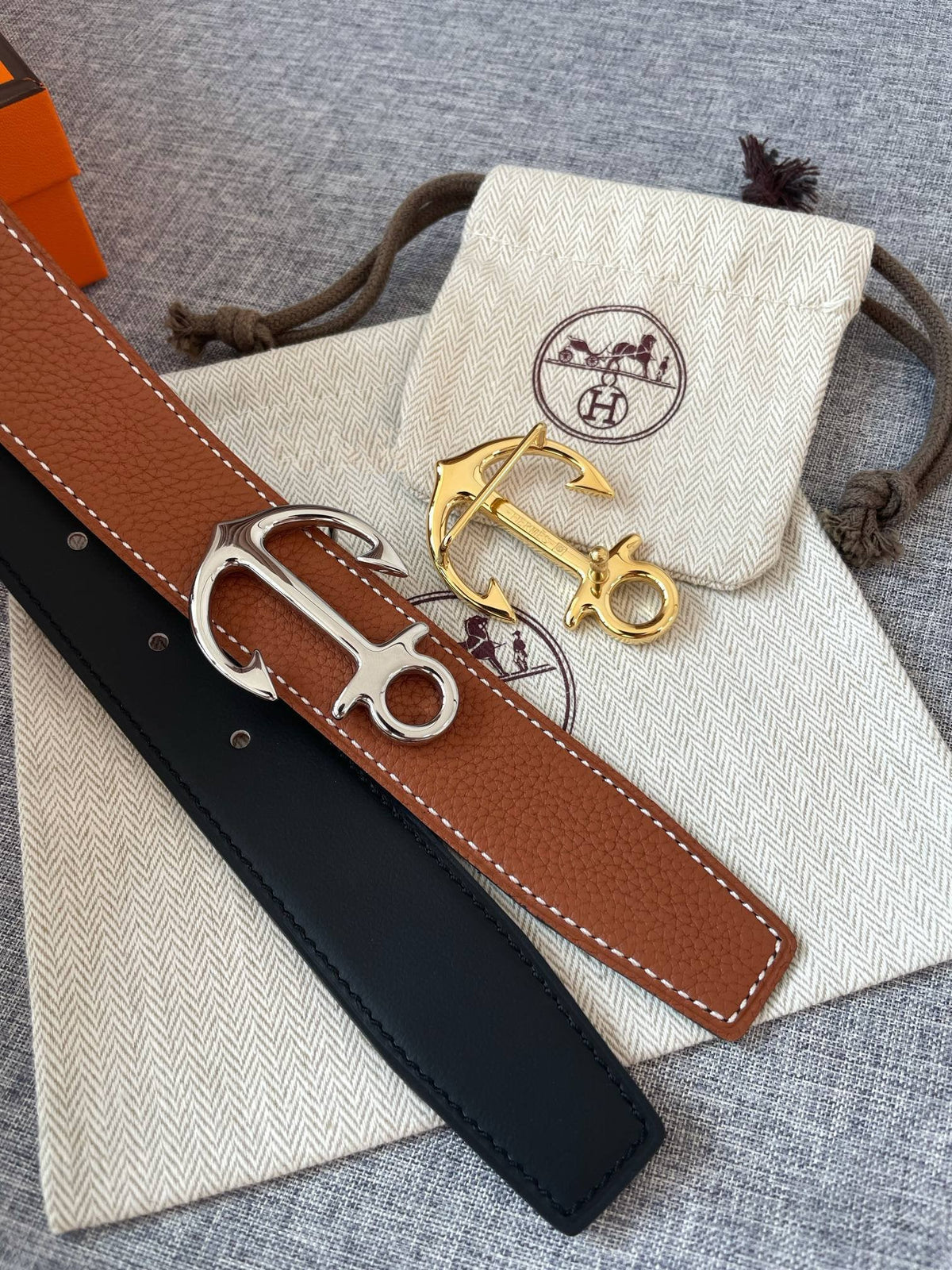 H CARGO BELT 32MM BROWN BLACK LEATHER