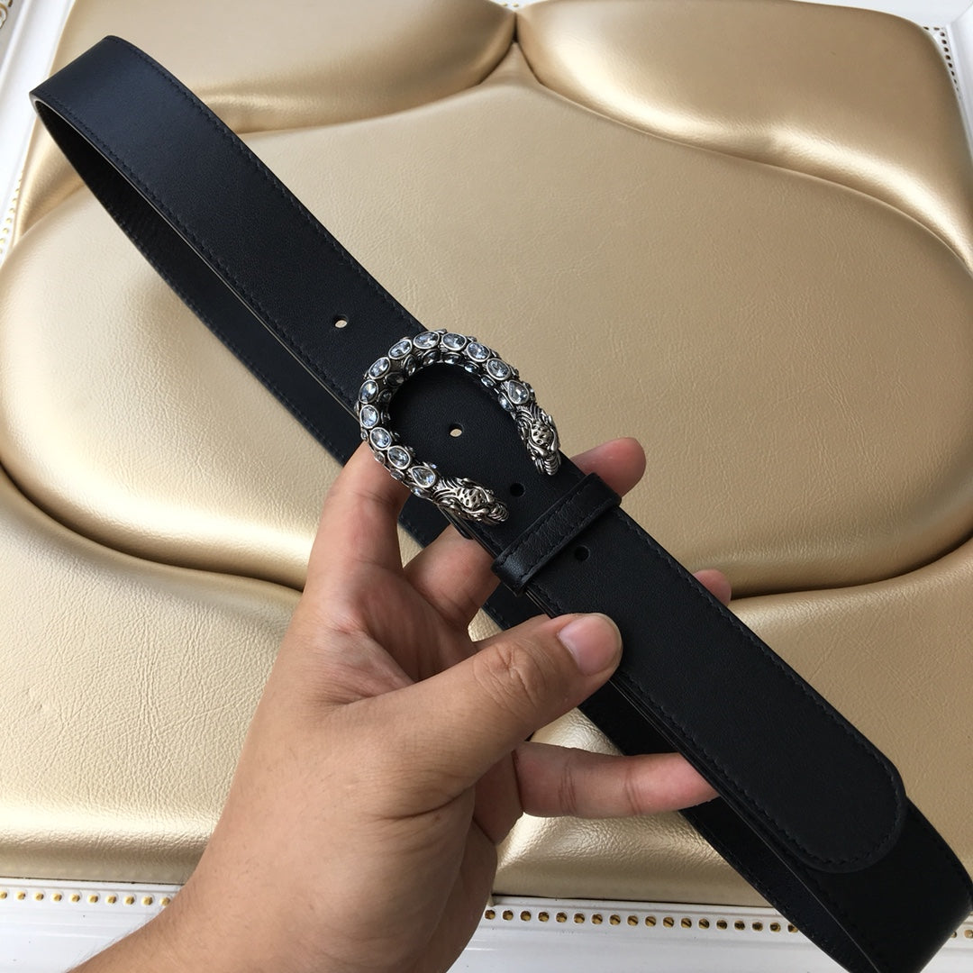 GC BELT 30MM DOUBLE BUCKLE BLACK SNAKE HEAD LEATHER
