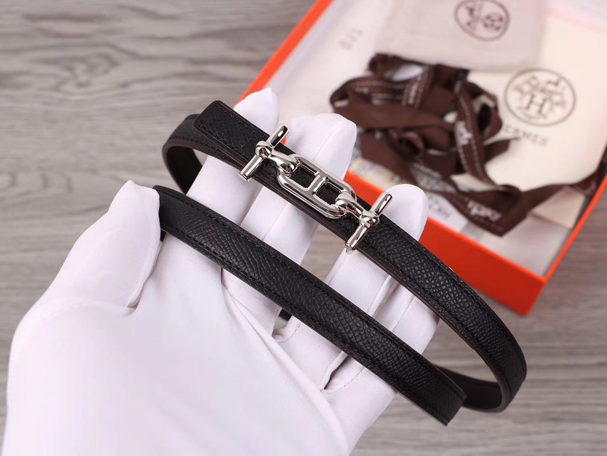 H WOMEN'S BELT 13MM SILVER BUCKLE BLACK LEATHER