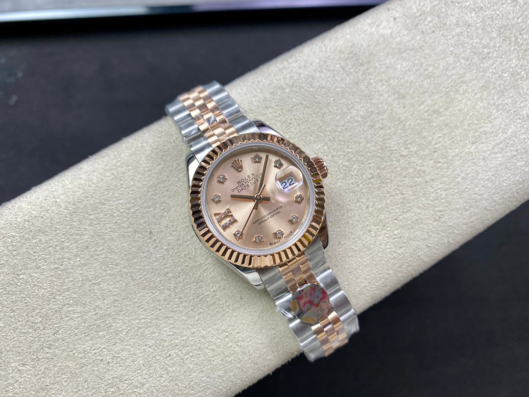 DATEJUST 28 TWO-TONE PINK GOLD STEEL