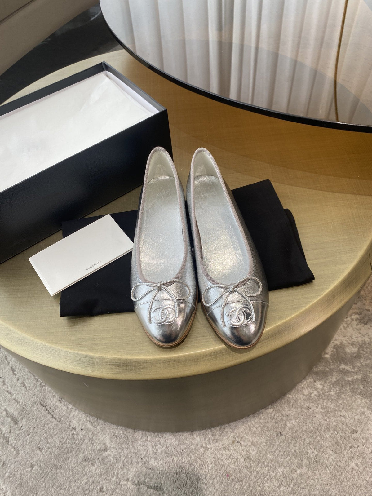 ballet flats silver lambskin