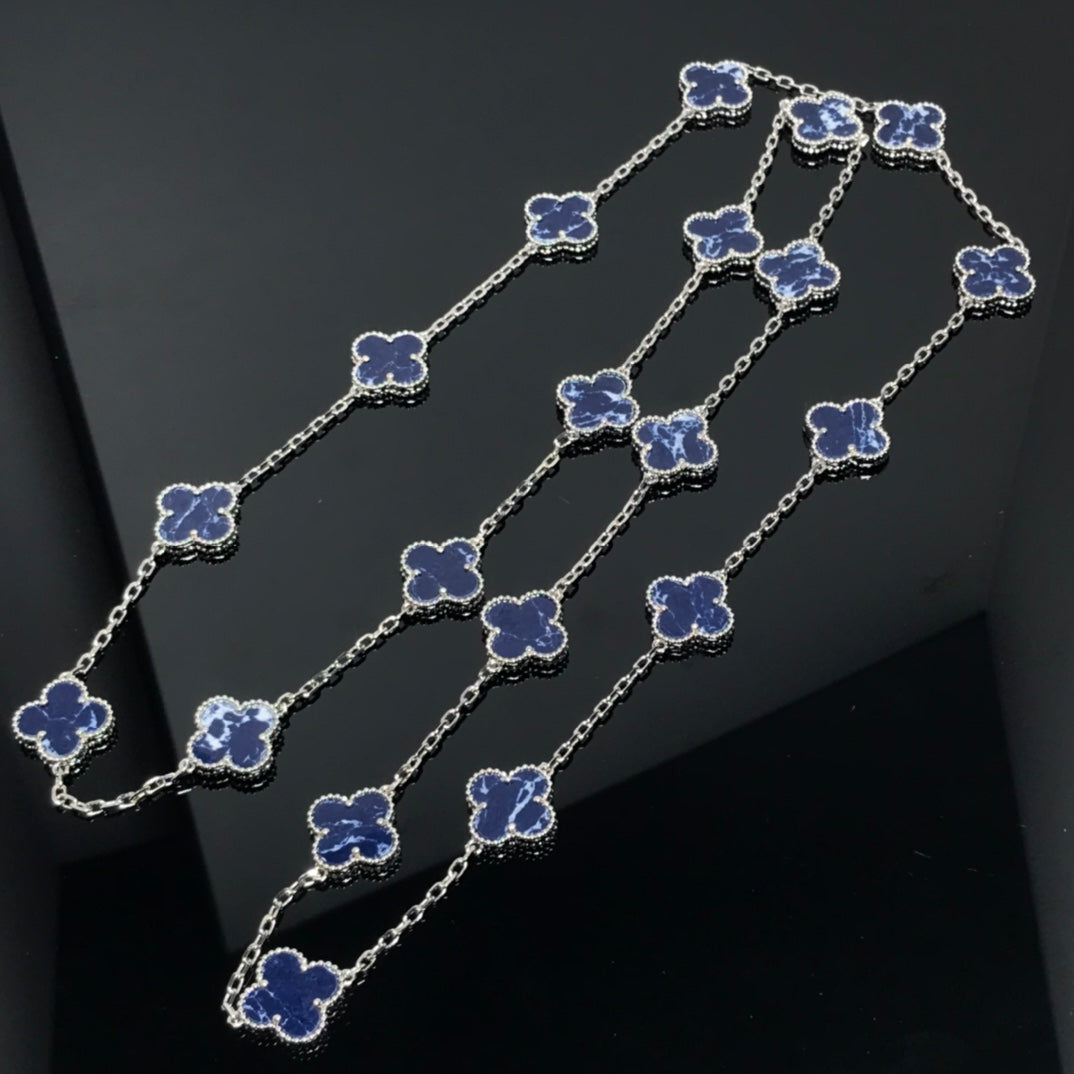 CLOVER 20 MOTIF SILVER PIETERSITE NECKLACE