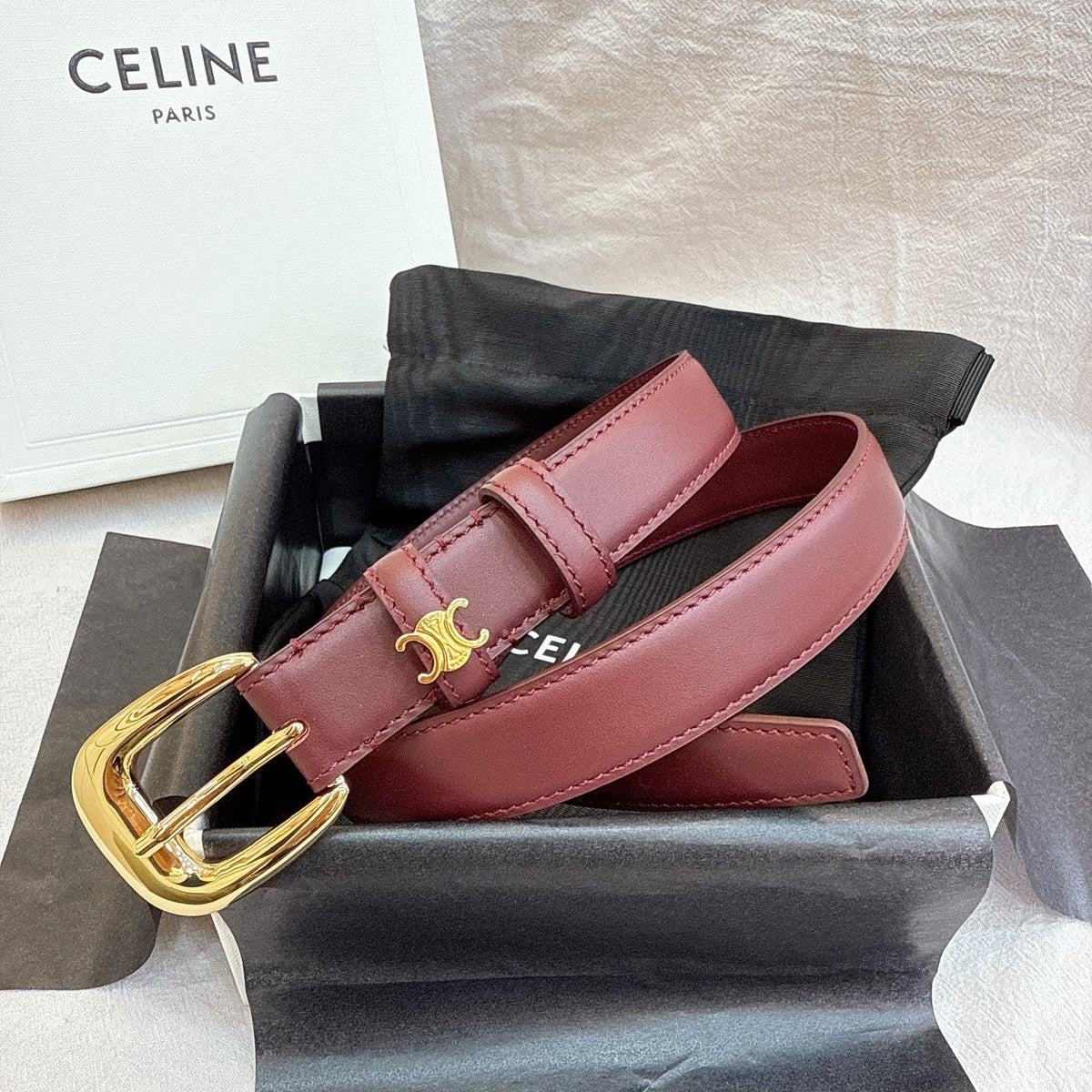 Celine 2025 Belt Red Wine Smooth Cowhide Leather 193635