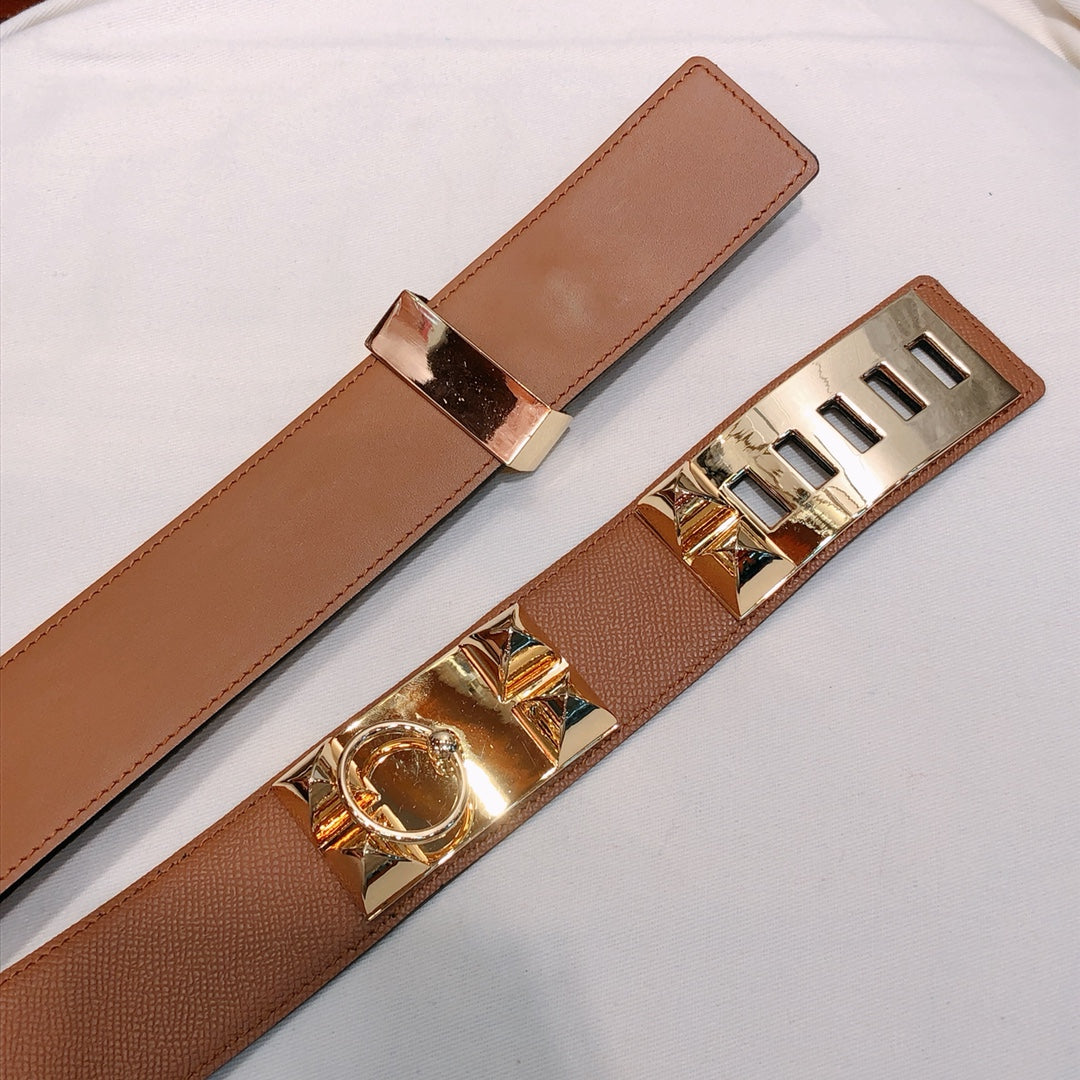 collier de chien belt 45mm brown epsom pink gold buckle