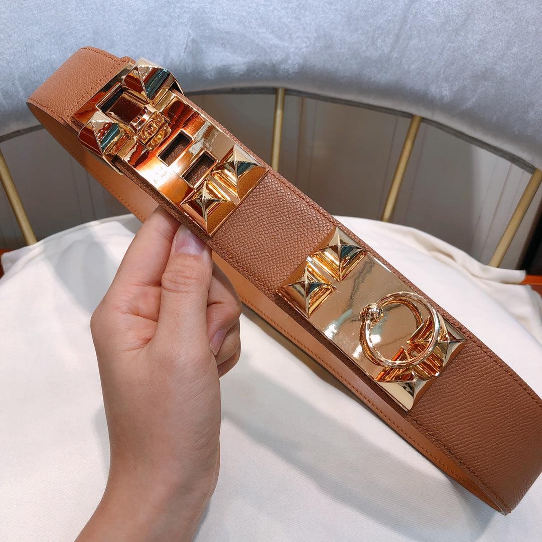 collier de chien belt 45mm brown epsom pink gold buckle