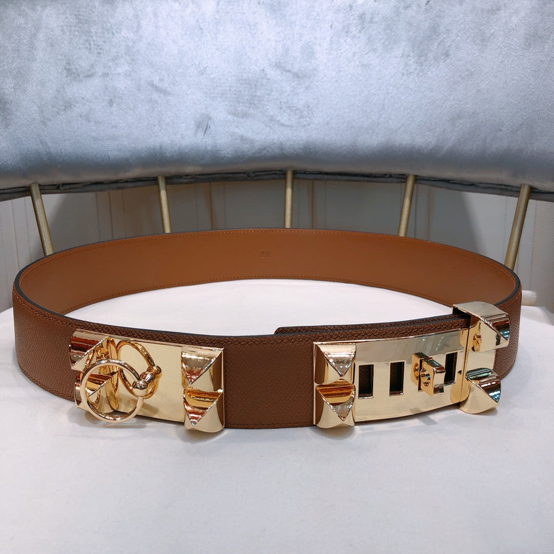 collier de chien belt 45mm brown epsom pink gold buckle