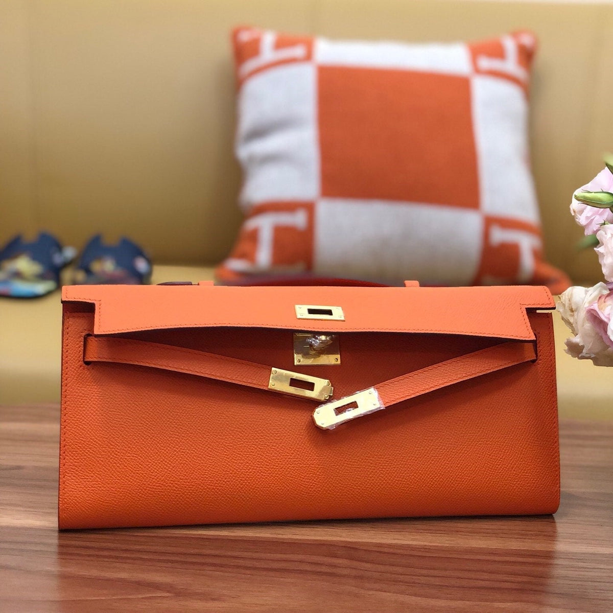 HM Kelly Cut 31cm Orange Swift Leather Ghw