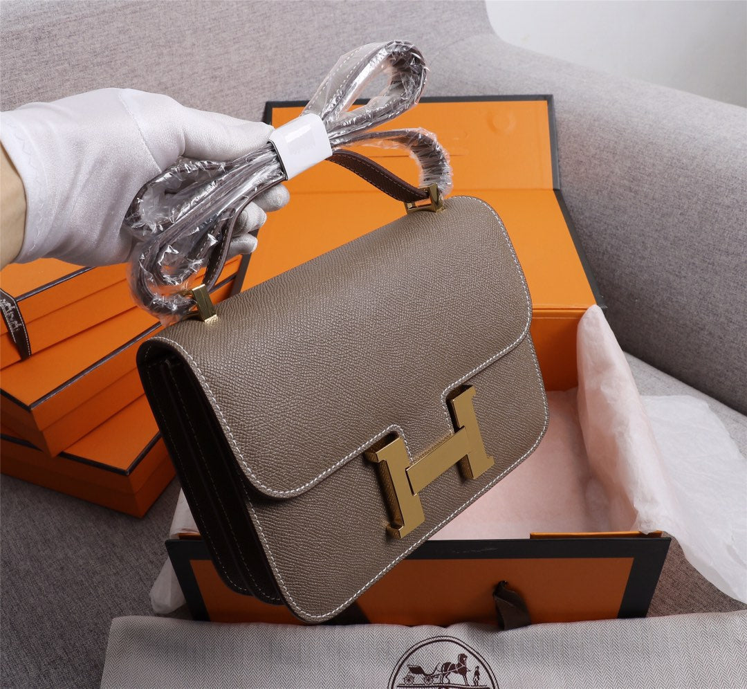 HM CONSTANCE BAGS 22 CHOCOLATE EPSOM GOLD HARDWARE