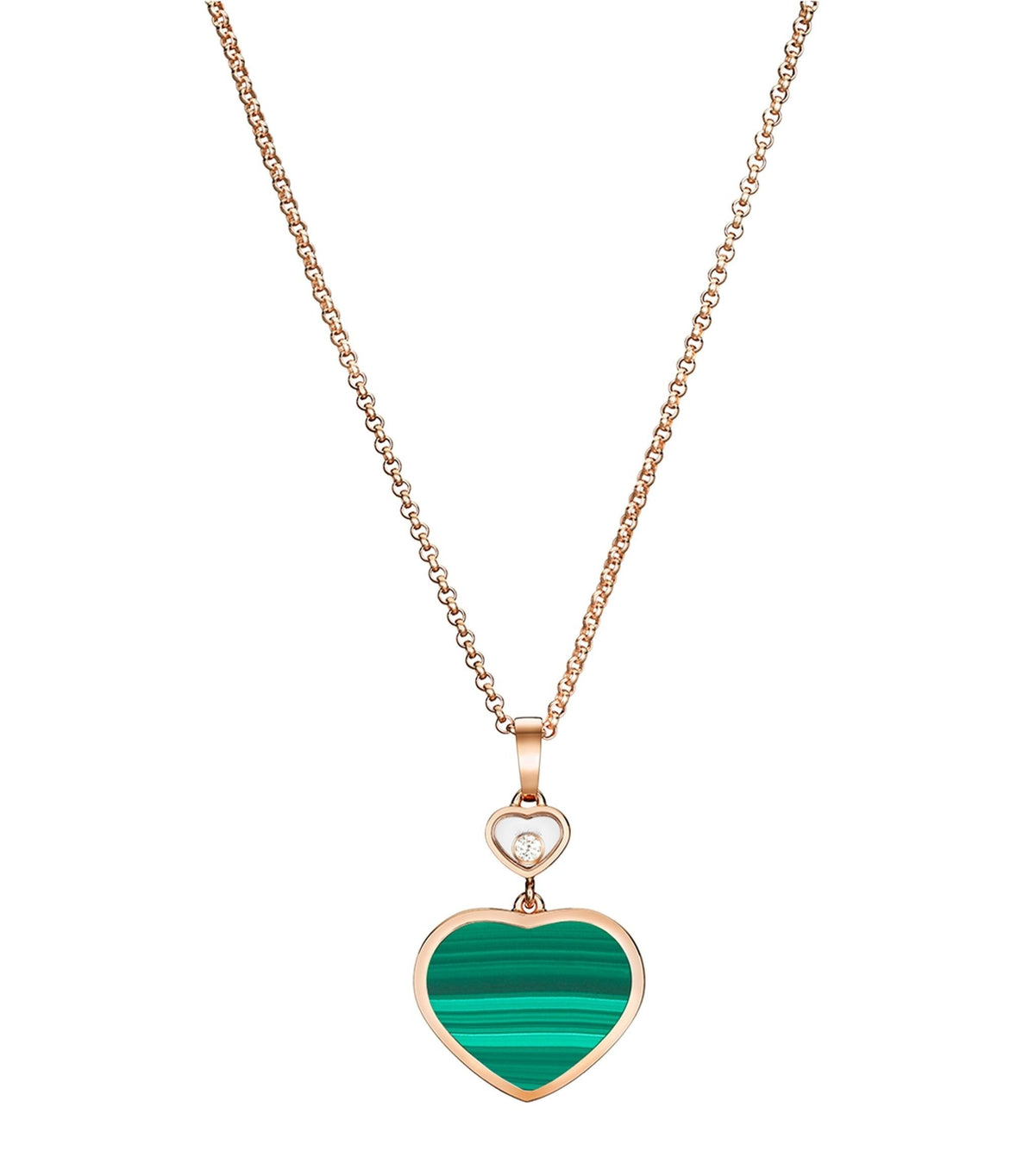 HAPPY HEART MALACHITE NECKLACE PINK GOLD DIAMOND