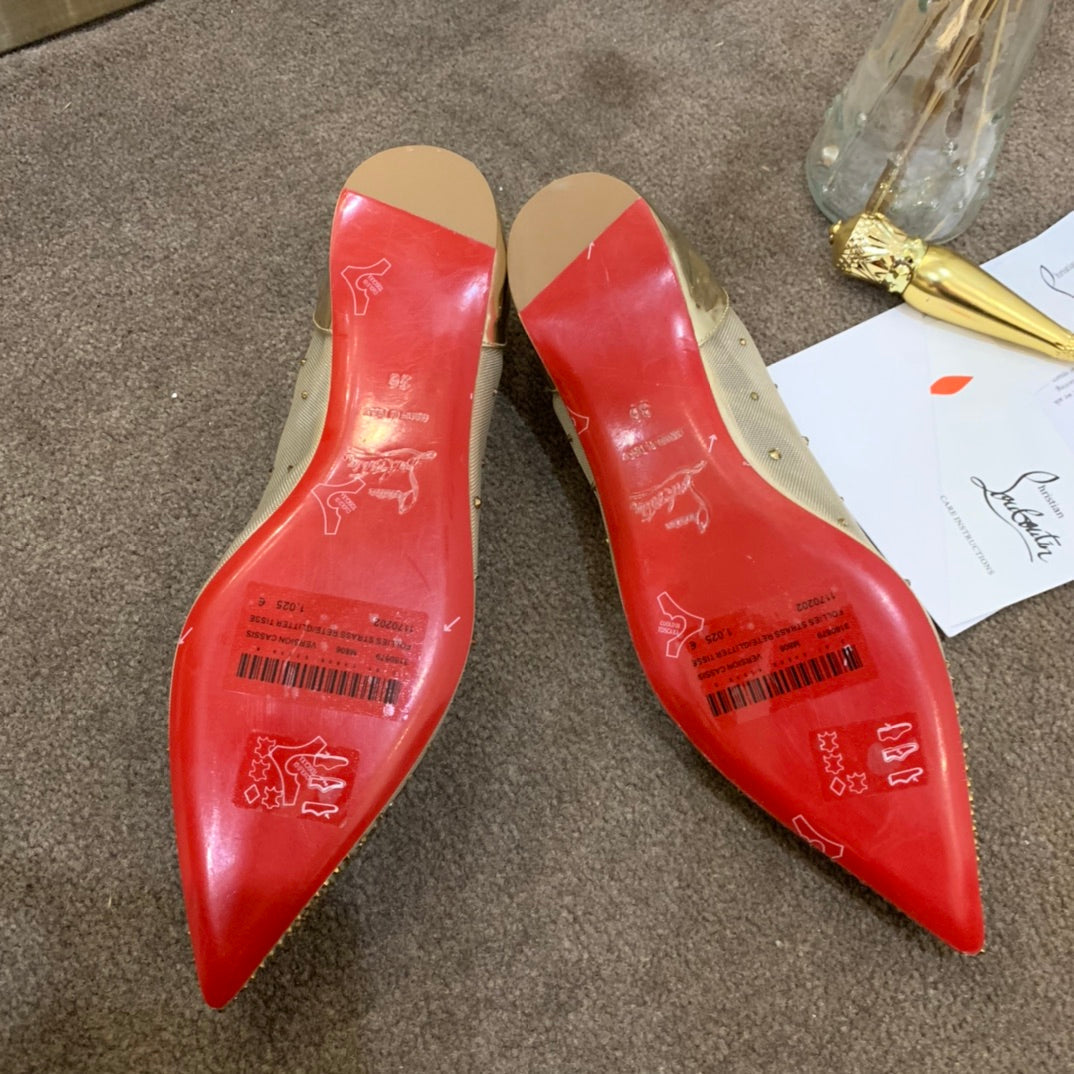CL Follies Strass Flats Mesh Leather Gold