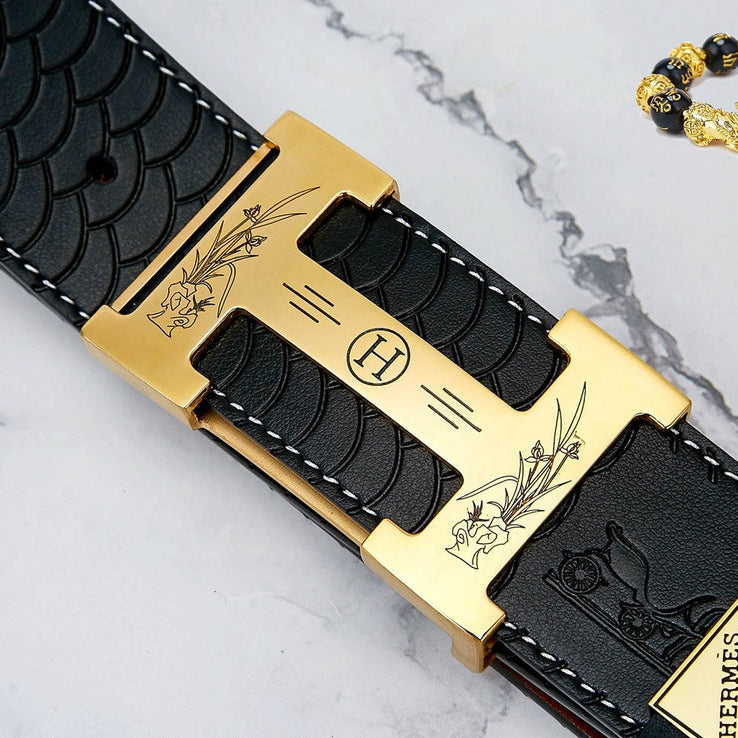 HM Constance Belt 38mm Black Brown Cowhide Gold Buckle 619893