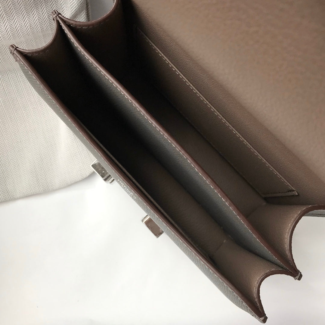 HM CONSTANCE BAG GREY EPSOM LEATHER SILVER HARDWARE