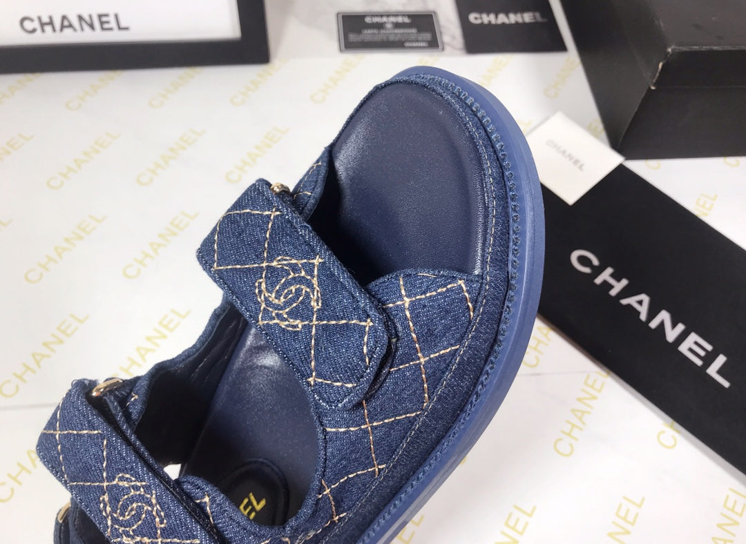 CC 25S Dad Sandal Dark Blue Denim Beige Calfskin