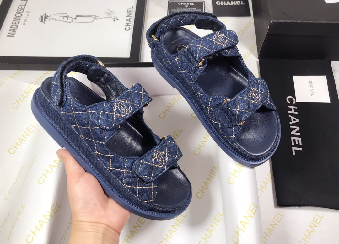 CC 25S Dad Sandal Dark Blue Denim Beige Calfskin