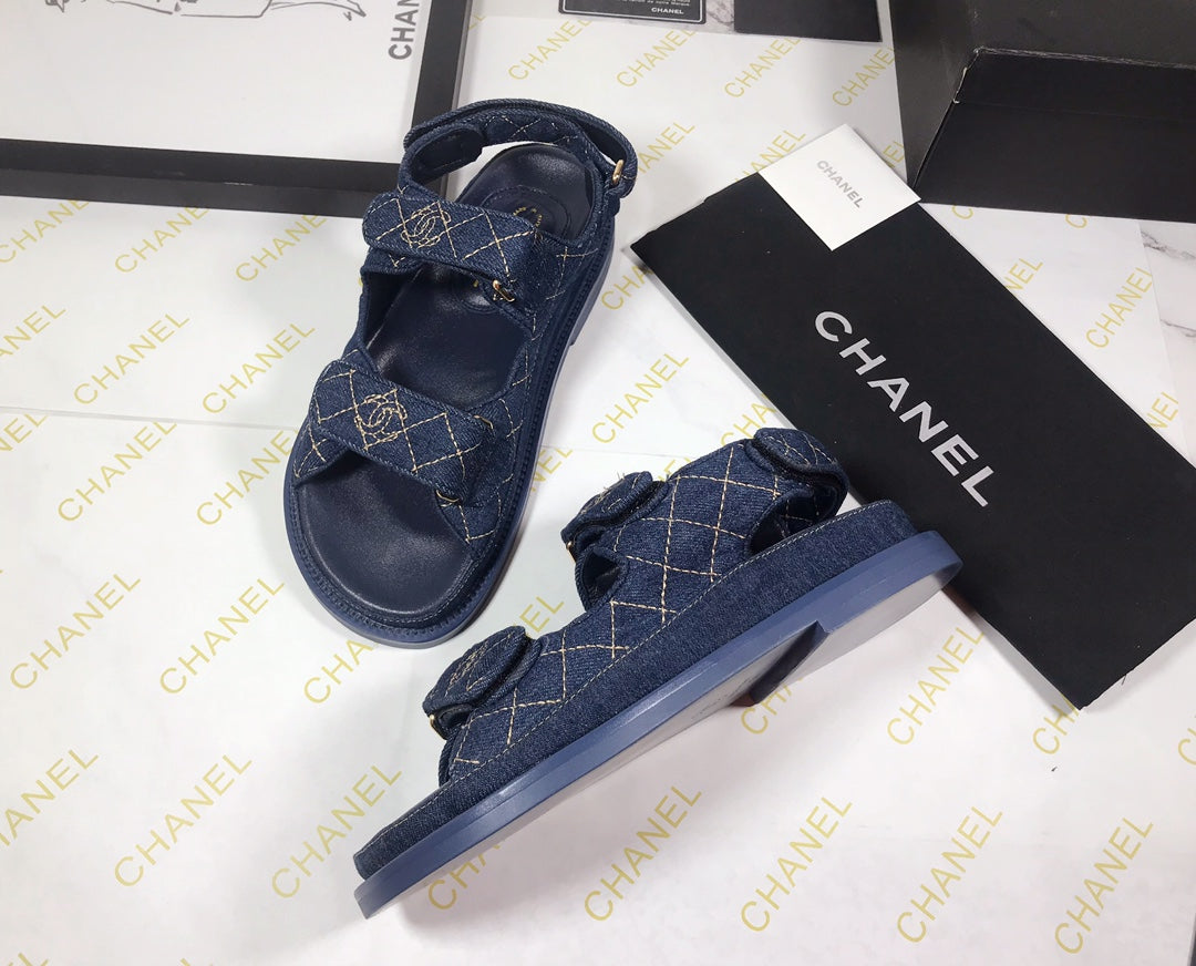 CC 25S Dad Sandal Dark Blue Denim Beige Calfskin