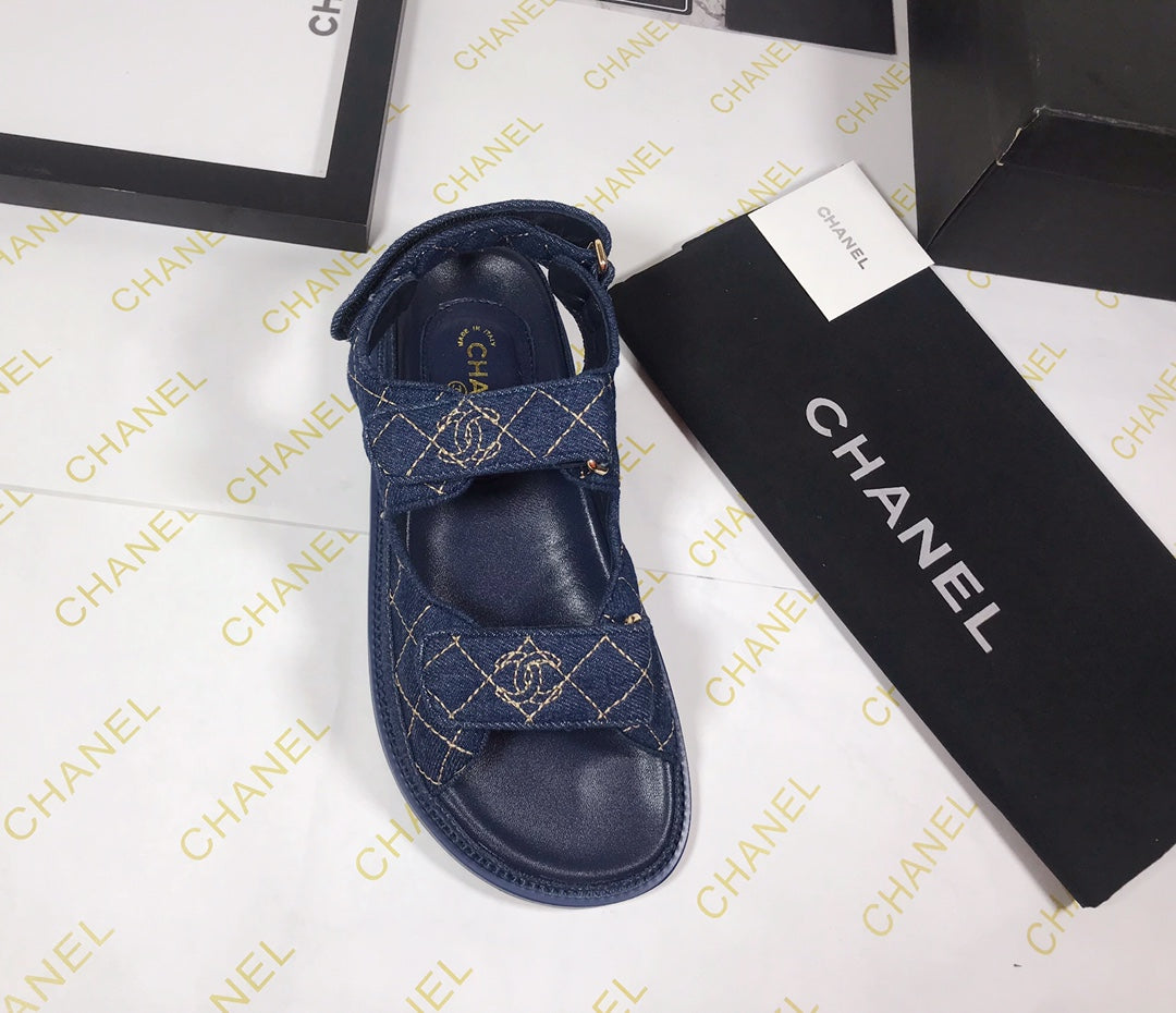 CC 25S Dad Sandal Dark Blue Denim Beige Calfskin