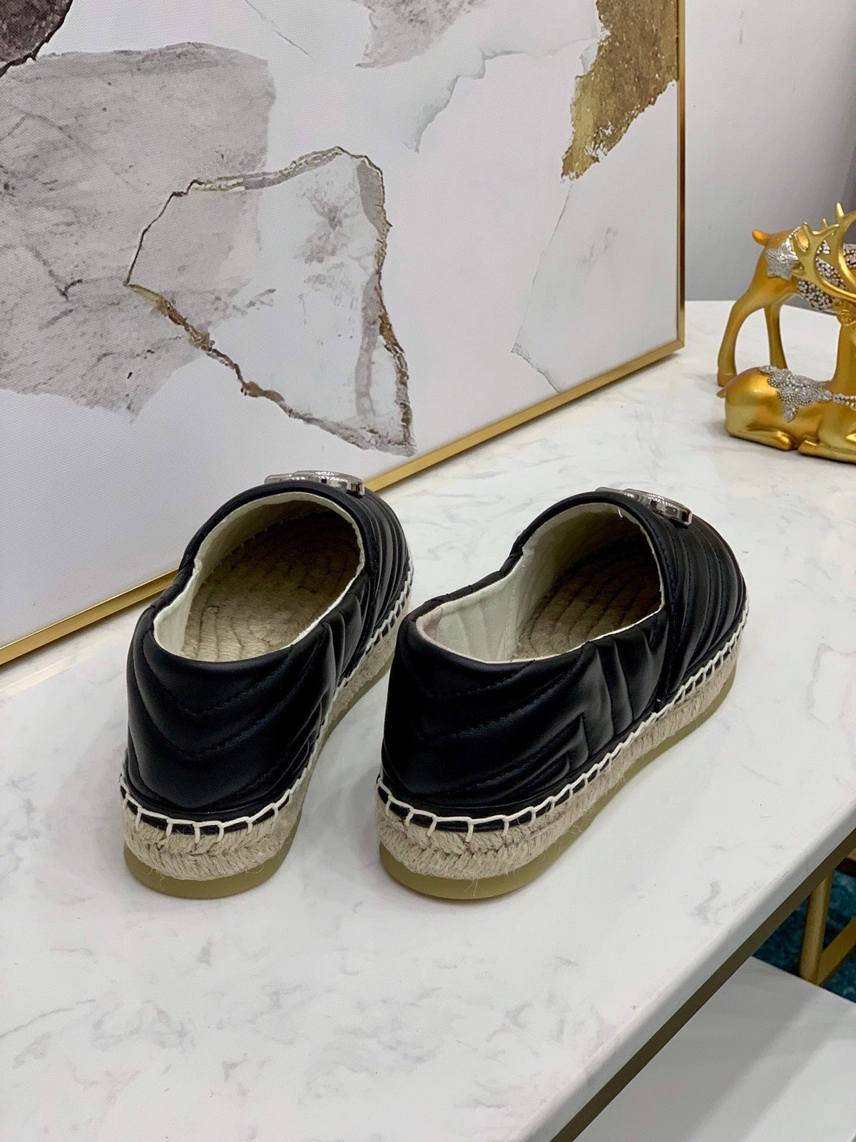 gg espadrilles black calfskin silver gg