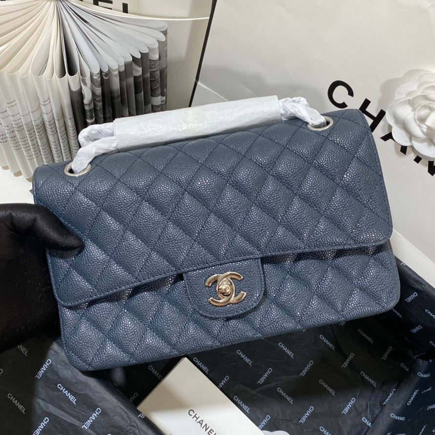 flap bag medium dark blue caviar shw