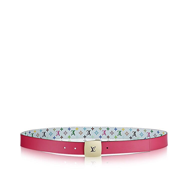 LV 35 MM BELT MULTICOLOR WHITE MIX LIGHT PINK MONOGRAM CALFSKIN GOLD HARDWARE