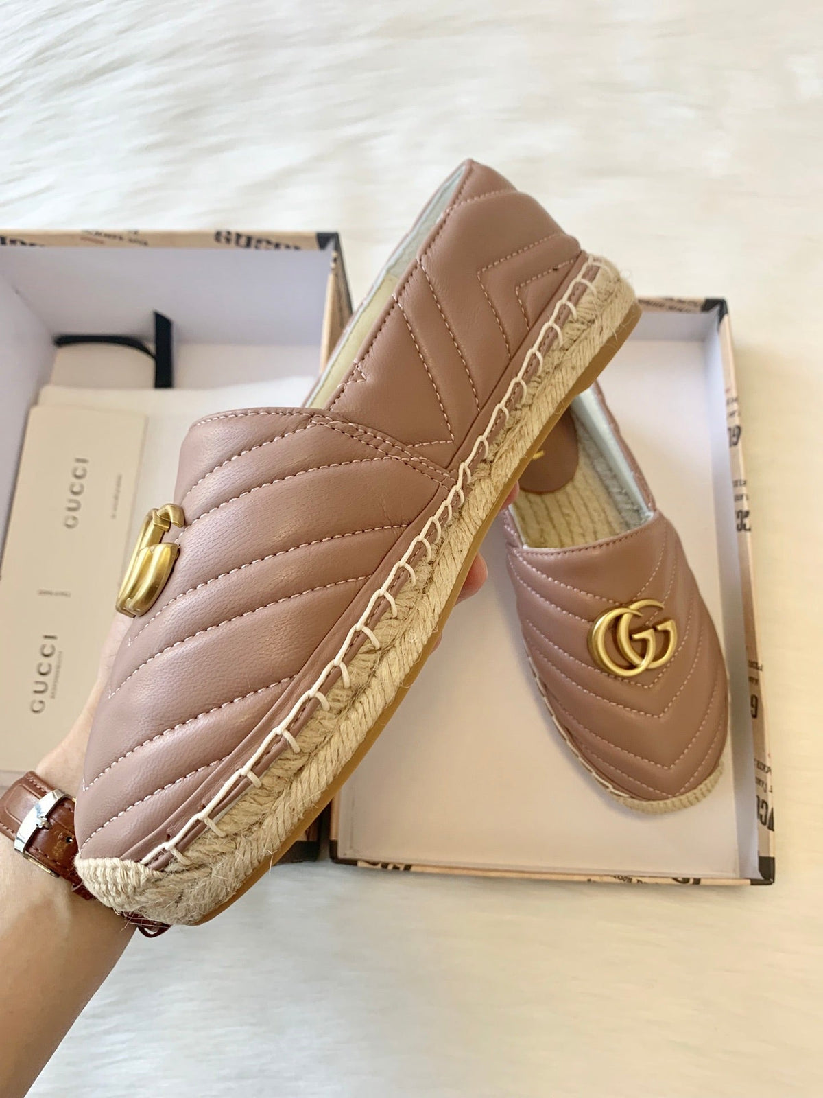 gg espadrilles dark powder pink calfskin