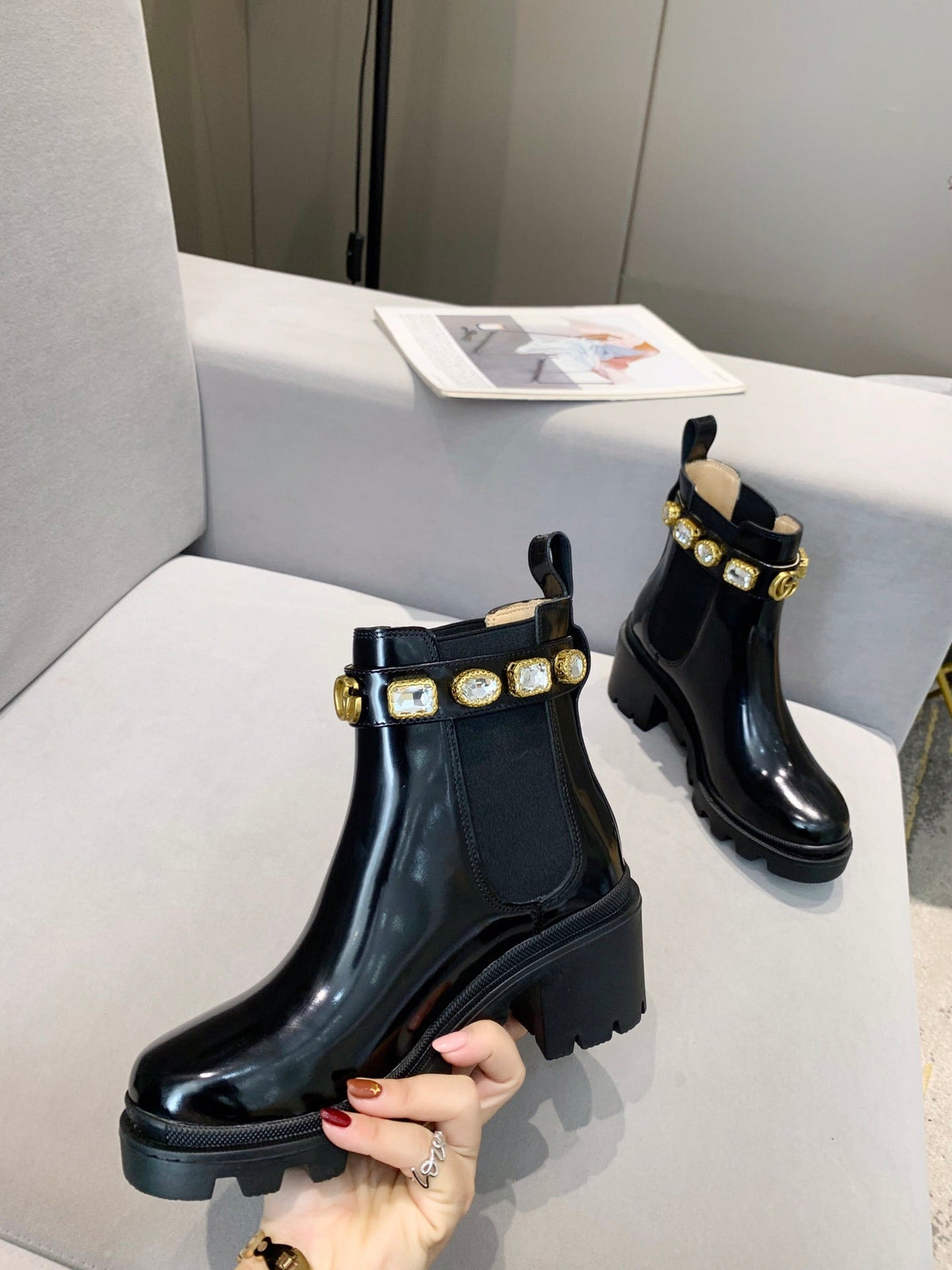 GG ankle boots logo double G black sheepskin