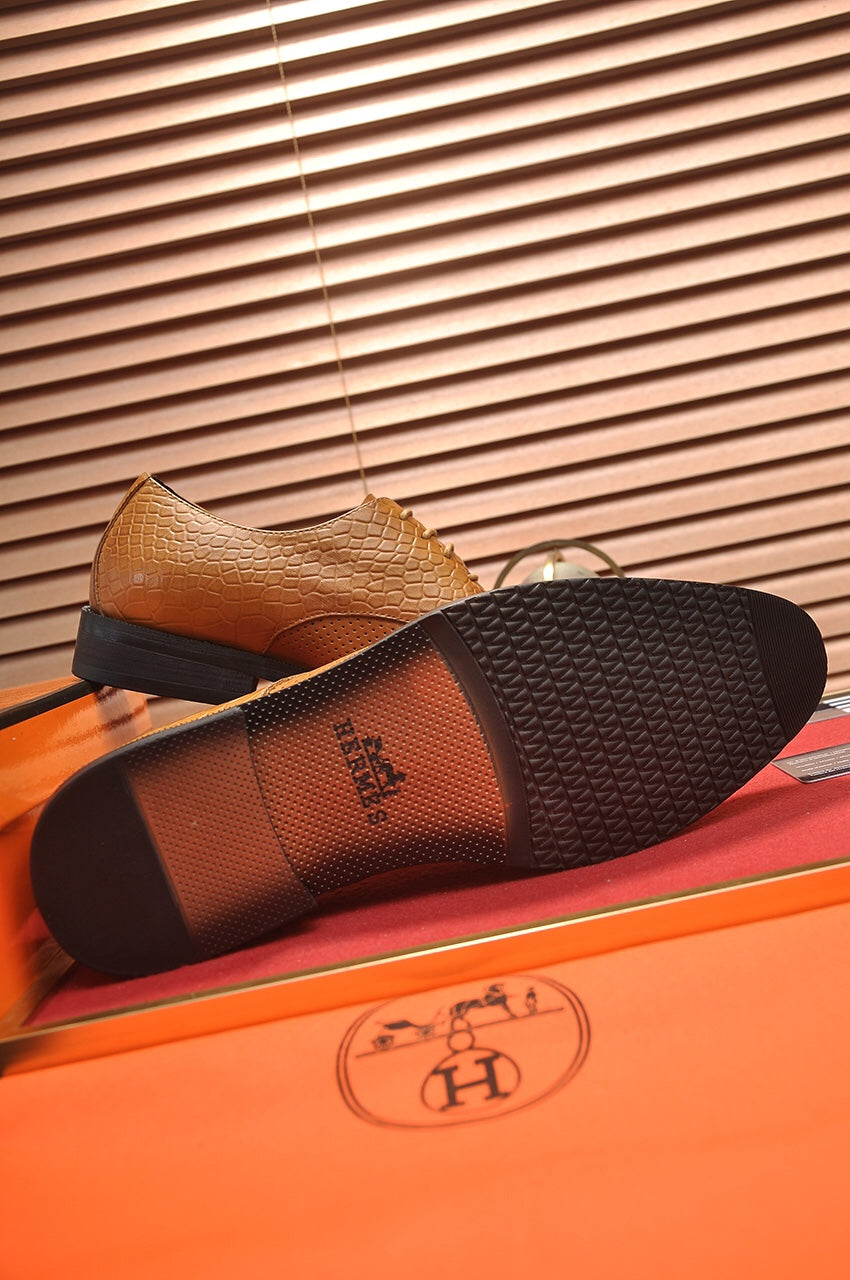 HM BUSINESS LACE UP SHOES BRONZE CALFSKIN WITH MESH MOTIF