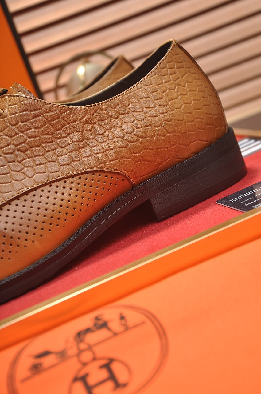 HM BUSINESS LACE UP SHOES BRONZE CALFSKIN WITH MESH MOTIF