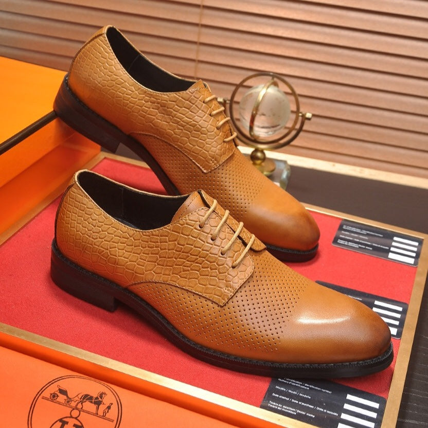HM BUSINESS LACE UP SHOES BRONZE CALFSKIN WITH MESH MOTIF