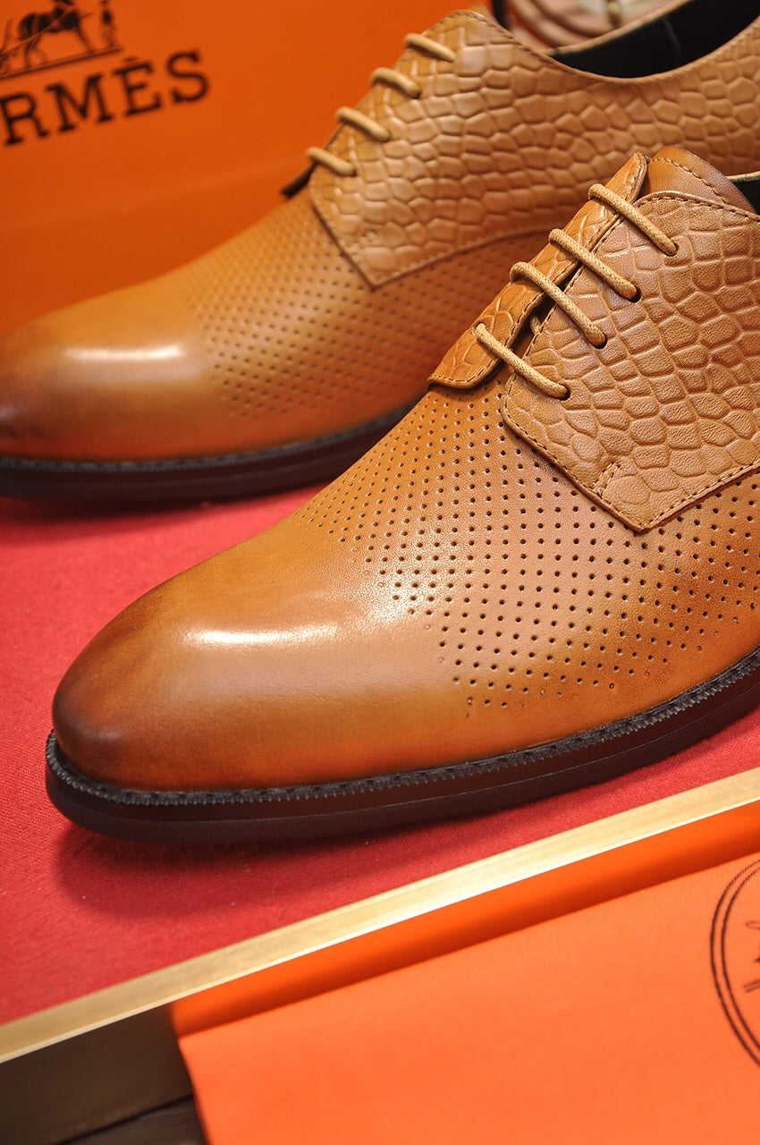 HM BUSINESS LACE UP SHOES BRONZE CALFSKIN WITH MESH MOTIF