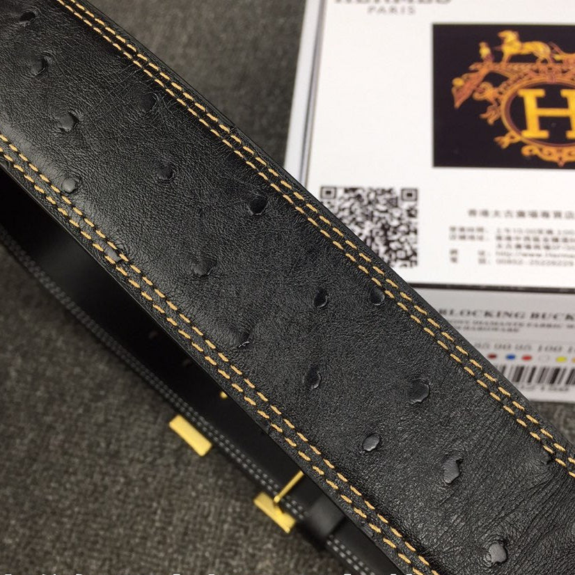 HM Belt 38mm Black Cowhide Leather Gold Diamond Buckle 619513