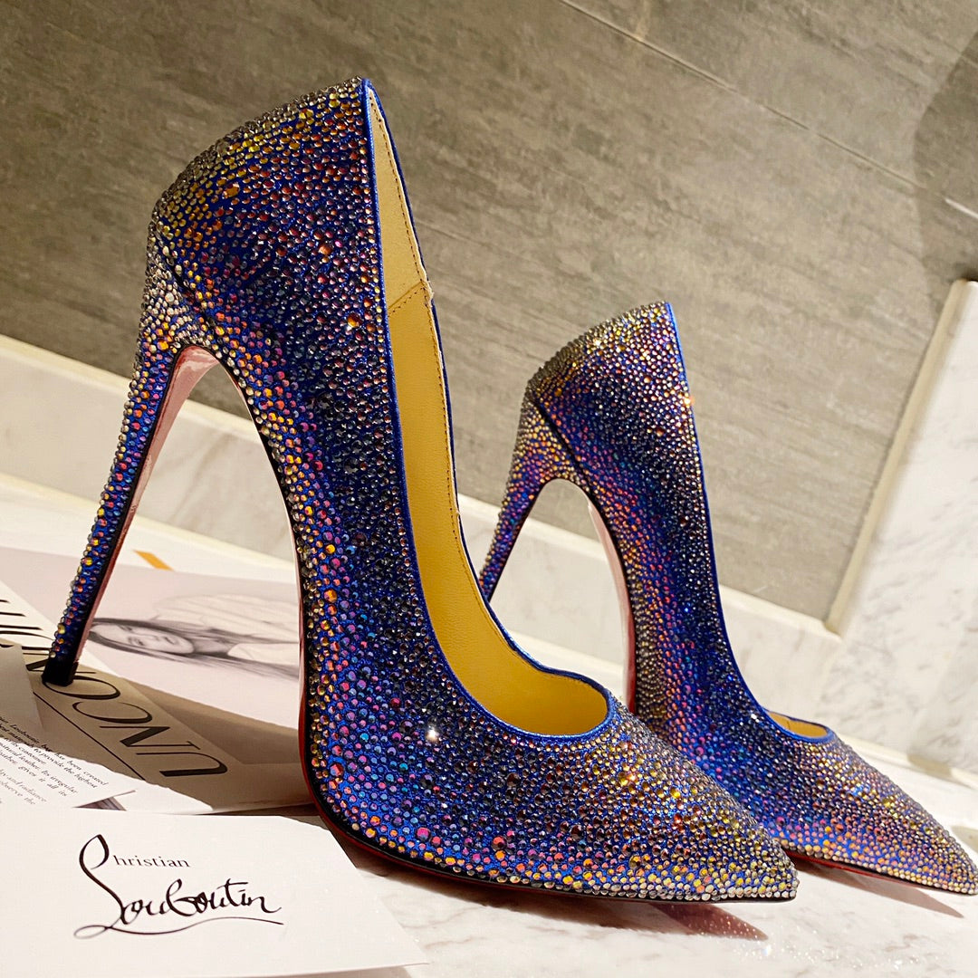 CL Kate Strass Degrade Pumps 100mm Suede Blue