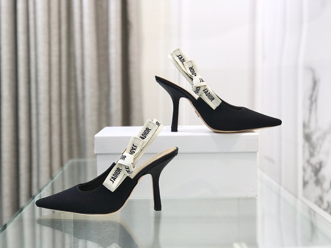 cd slingback pumps 95 black embroidered cotton