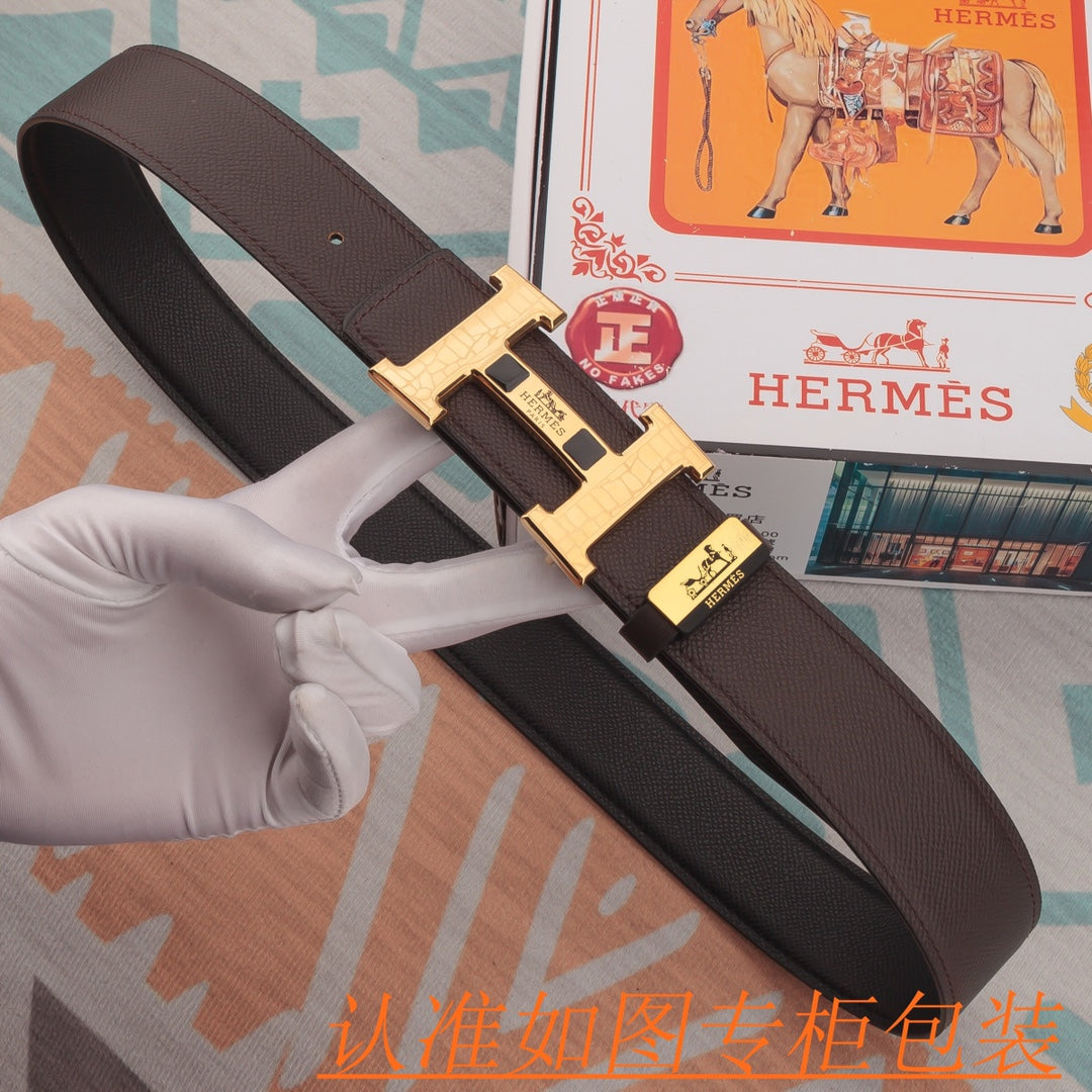 HM Constance Belt 38mm Brown Epsom Gold Buckle 619955
