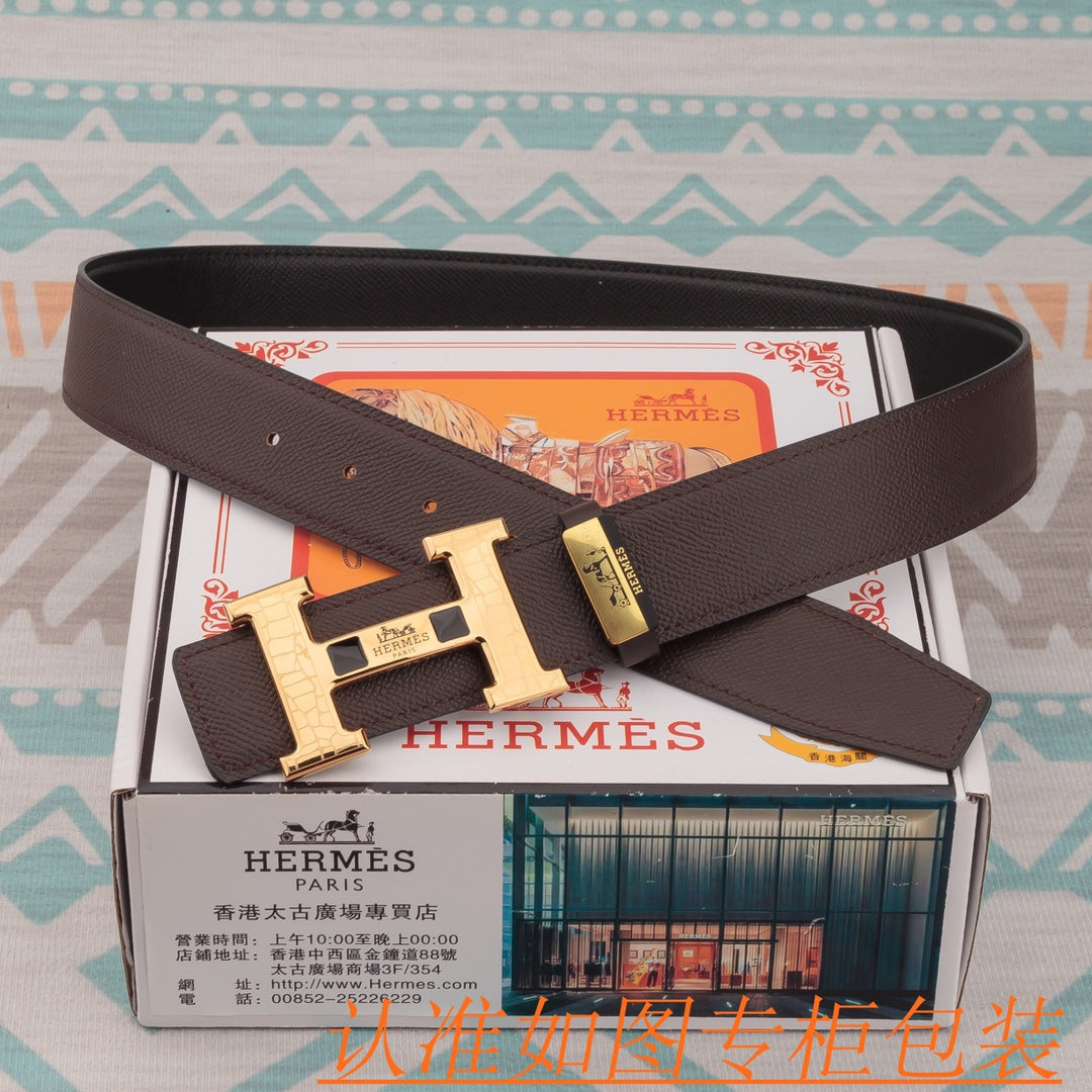 HM Constance Belt 38mm Brown Epsom Gold Buckle 619955
