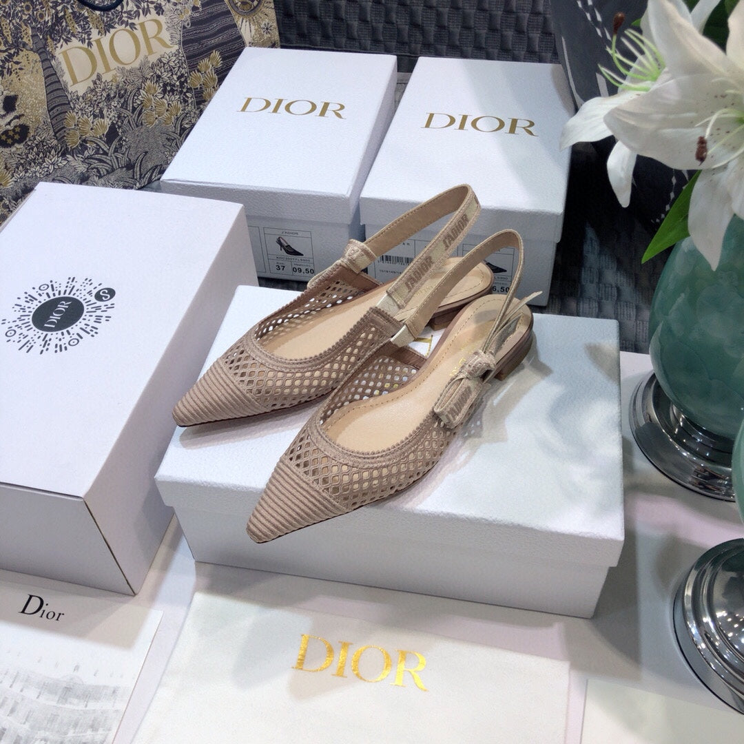JAdior slingback flat transparent mesh rose canelle embroidered cotton