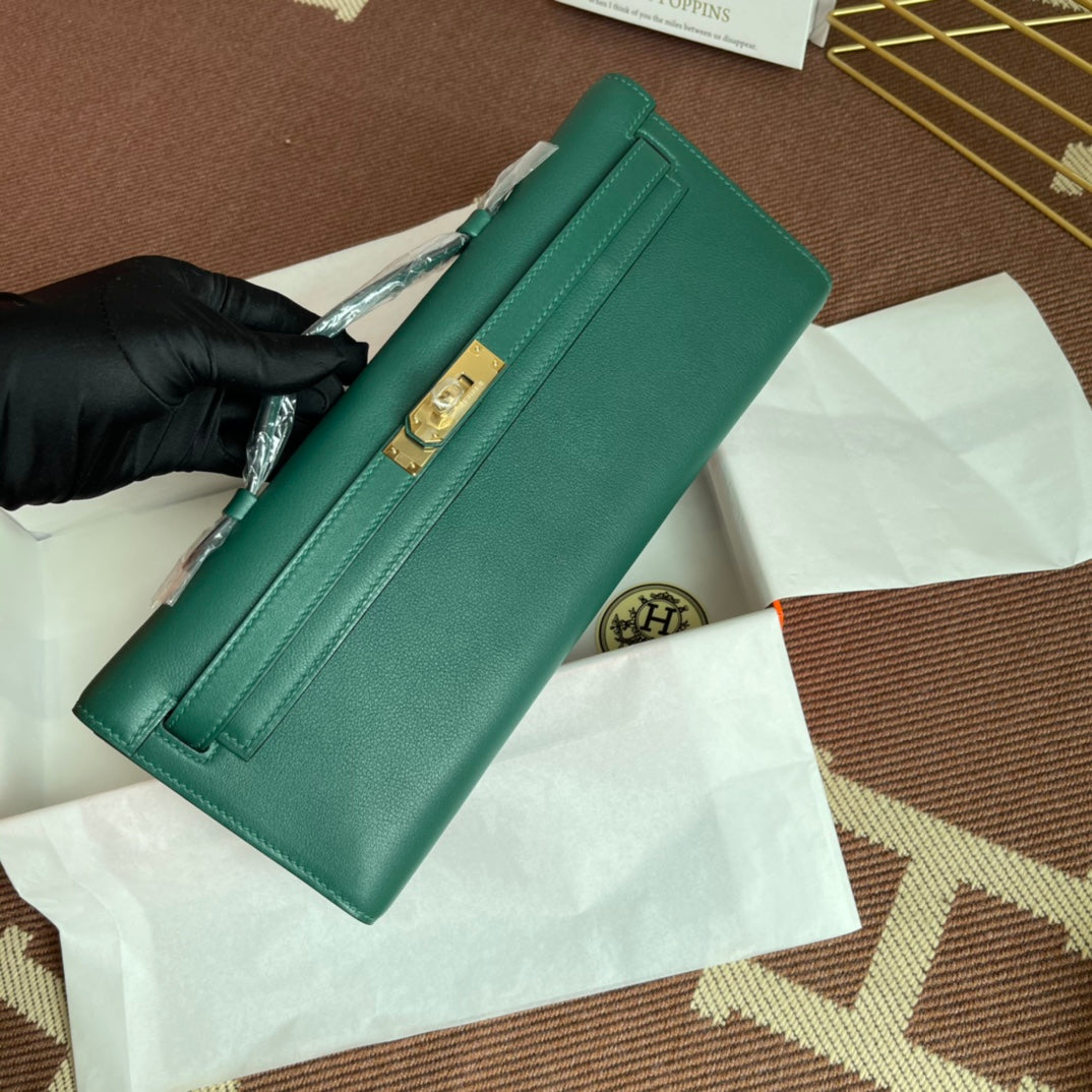 HM Kelly Cut 31cm Dark Green Swift Leather Ghw