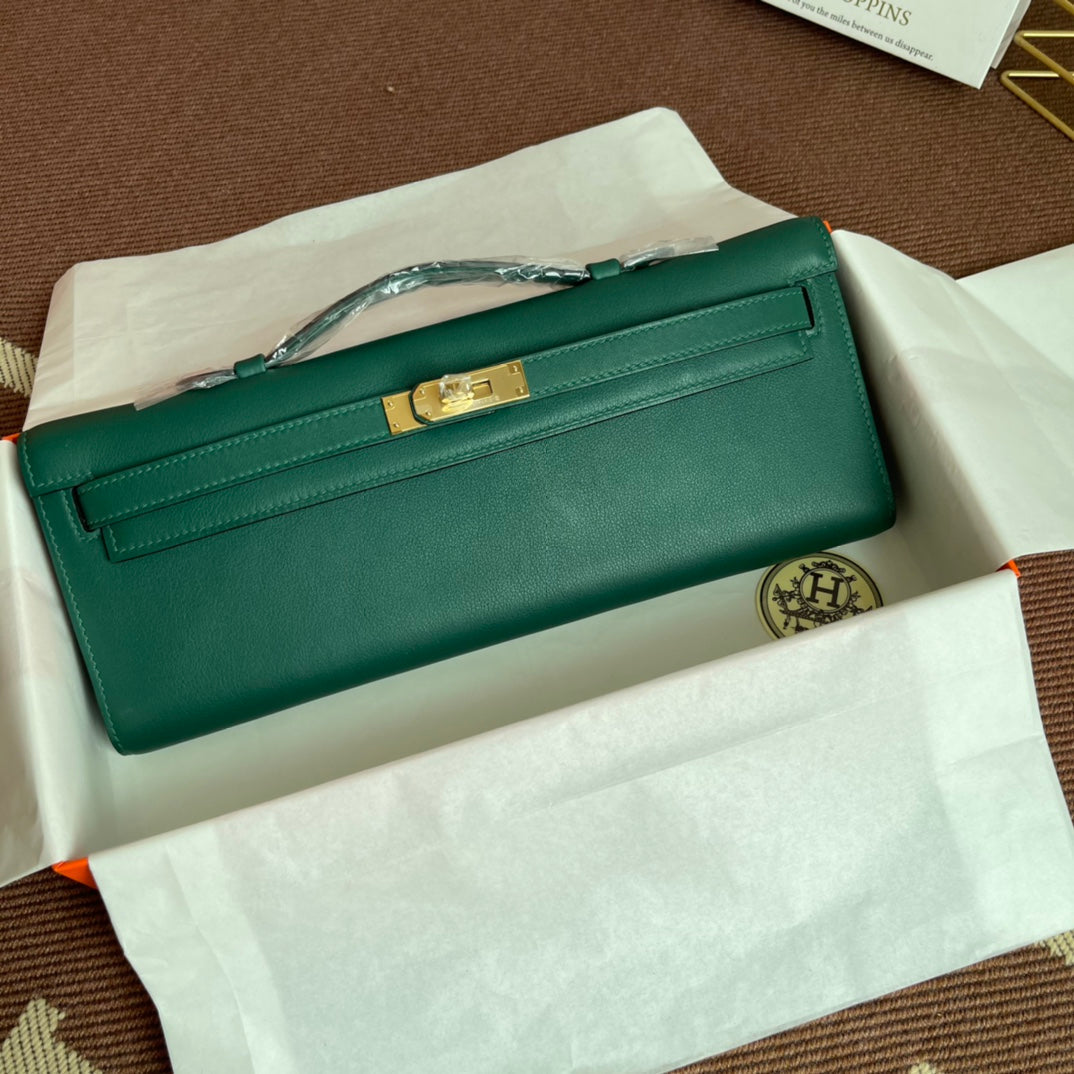 HM Kelly Cut 31cm Dark Green Swift Leather Ghw