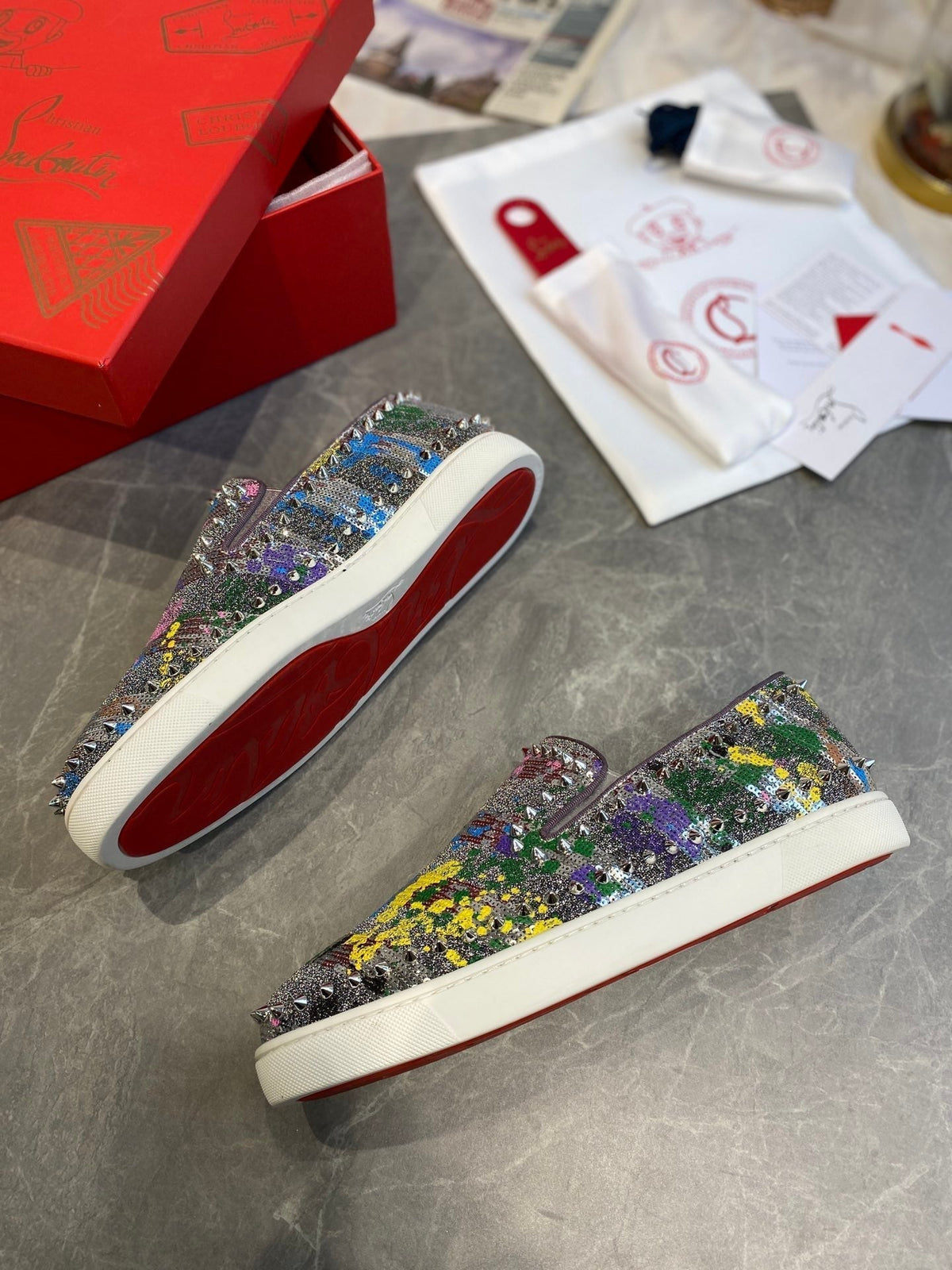 CL Loafers Multicolor Fabric and Spikes 242382